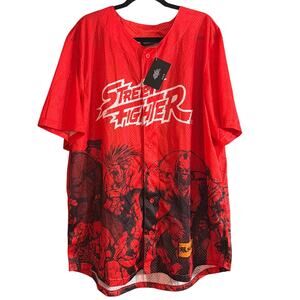 Street Fighter Big Men's Red & Black Graphic Button Up Baseball Jersey Sz 4X New